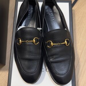 Gucci Horsebit Black Leather Loafers with Gold Bit Detail